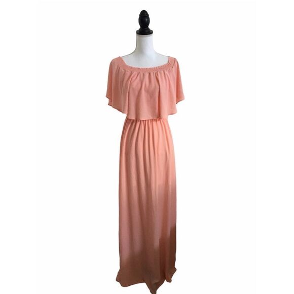 Show Me Your MuMu Hacienda Cold Shoulder Maxi Dress Rose Bud Chiffon Size Small - Picture 2 of 10
